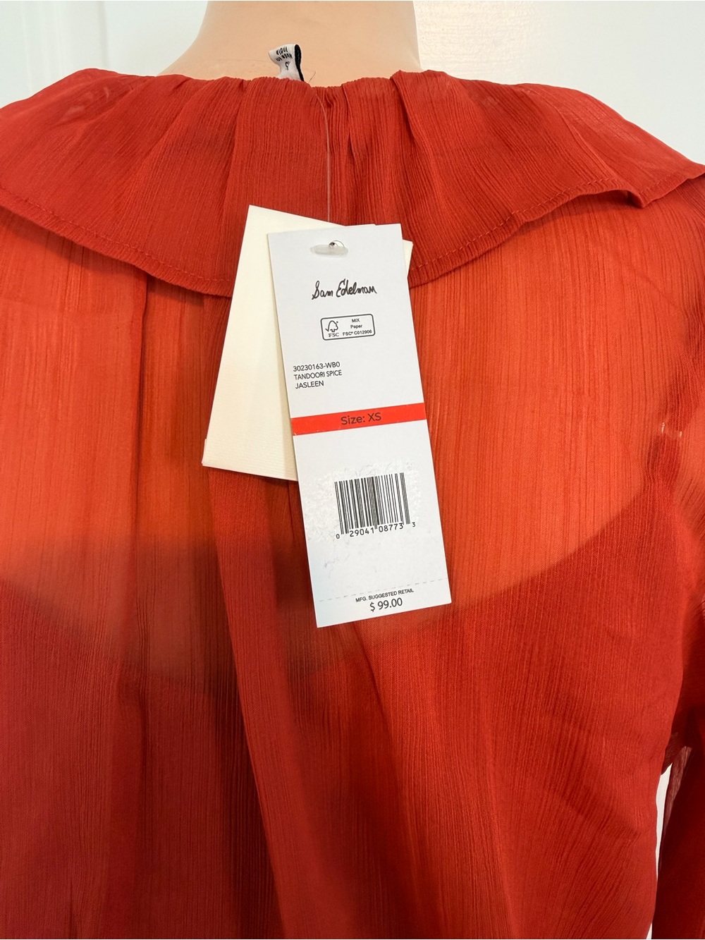 Sam Edelman Vibrant Red Ruffle-Front Button Down Blouse - Picture 7 of 8